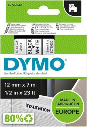 Dymotape D1 12mm x 7 meter zwart op wit
