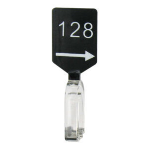 Maatbordje zwart wit met pijl maat 128