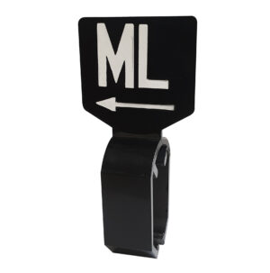 Maataanduider zwart wit M met pijl