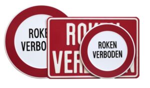 Tekstbord ROKEN VERBODEN rond 18cm