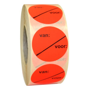 Etiket 35mm fluor rood VAN VOOR (1000x)