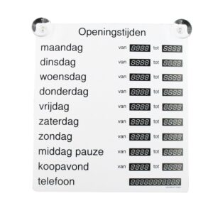 Openingstijdenbord Engels wit/zwart