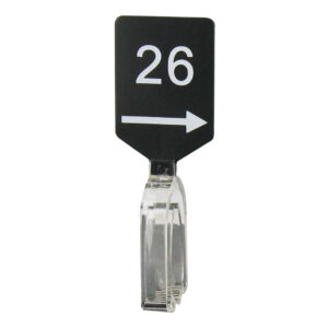 Maatbordje zwart wit met pijl maat 26