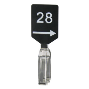 Maatbordje zwart wit met pijl maat 28