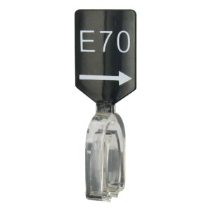 Maatbordje zwart wit met pijl maat E70