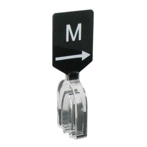 Maatbordje zwart wit met pijl maat M