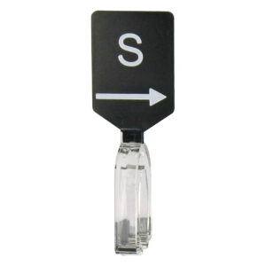 Maatbordje zwart wit met pijl maat S