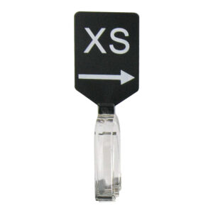 Maatbordje zwart wit met pijl maat XS