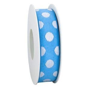 Stoffen lint 25mm lichtblauw met dots