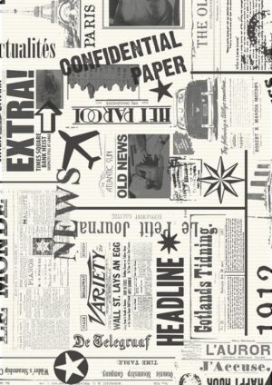 Cadeaupapier 30cm Newspaper zwart grijs