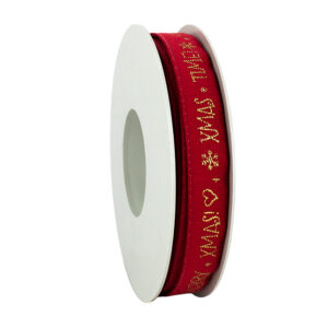 Lint rood 15mm x 15 meter goud Xmas