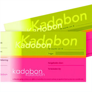 Cadeaubon 10x15cm roze/lime met envelop