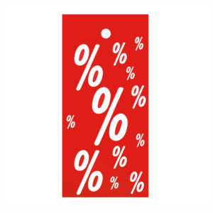Hangetiket % rood/wit 28x60mm (1000x)