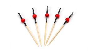 Prikker bamboe zwart met kleine rode bol