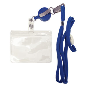 Badge 90x58mm, afrolmechanisme (blauw)