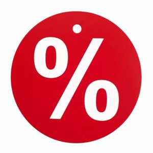 Actielabels 50mm rood bedrukt met %