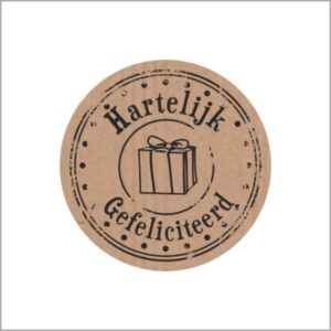 Cadeauetiket 35mm kraft gefeliciteerd