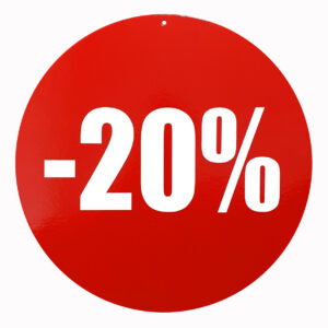 Kortingskarton 34cm rood bedrukt -20%