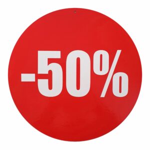 Kortingskarton 34cm rood bedrukt -50%