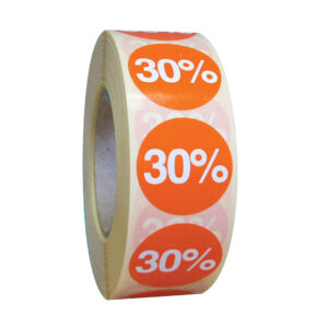 Etiketten 25mm oranje bedrukt wit 30%
