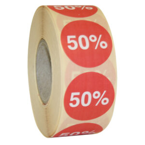 Etiket 35mm rood wit 50% (1000x)