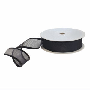 Organza zwart 25mm x 25 meter romantic